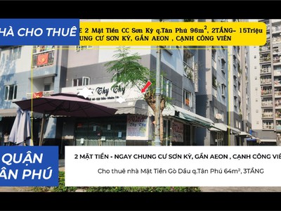 Cho thuê shohouse 2 mặt tiền cc sơn kỳ q.tân phú 96m , 2tầng- 15triệu 0
