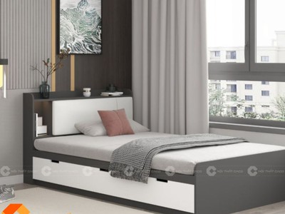 Giường Ngủ Gỗ Công Nghiệp Màu Trắng Phối Xám Hiện Đại 2