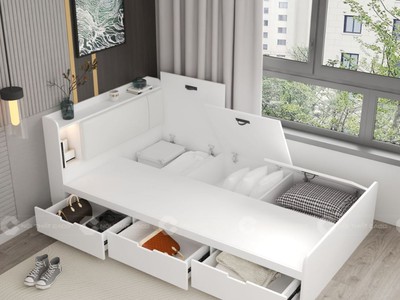 Giường Ngủ Gỗ Công Nghiệp Màu Trắng Phối Xám Hiện Đại 0
