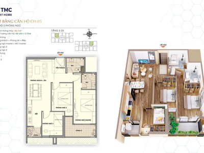 Bán cắt lỗ sâu 1 tỷ căn 3n tmc smarthome phạm văn đồng - gần ngoại giao đoàn 82m tầng trung 1