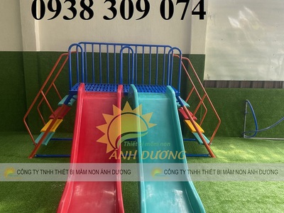 Cầu trượt đôi giá rẻ, cầu trượt mầm non 2 máng nhựa cao cấp 0