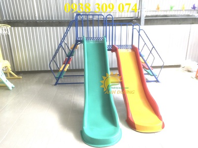 Cầu trượt đôi giá rẻ, cầu trượt mầm non 2 máng nhựa cao cấp 2