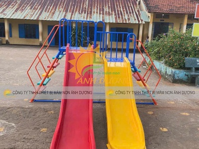Cầu trượt đôi giá rẻ, cầu trượt mầm non 2 máng nhựa cao cấp 3