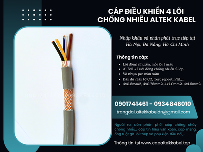 Cáp điều khiển RVVP, DVV/ Sc 4x0.5, 4x0.75, 4x1, 4x1.5 0