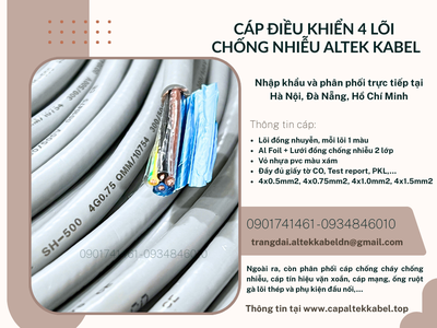 Cáp điều khiển RVVP, DVV/ Sc 4x0.5, 4x0.75, 4x1, 4x1.5 2