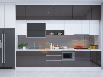 Tủ Bếp Gỗ MDF An Cường Phủ Acrylic Bóng Gương Chữ I 1