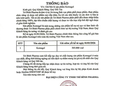 Thông báo giá bán chính thức Kemagel toàn quốc năm 2026 từ Trí Bình Pharma 0