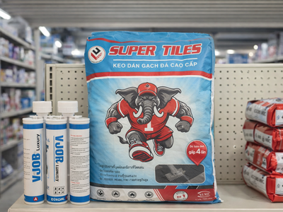Bộ đôi hoàn hảo keo dán gạch Super Tiles   keo chà ron Vjob Luxury 0
