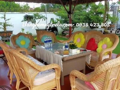 Sofa mây tự nhiên lưới mắt cáo giá rẻ phòng khách 4