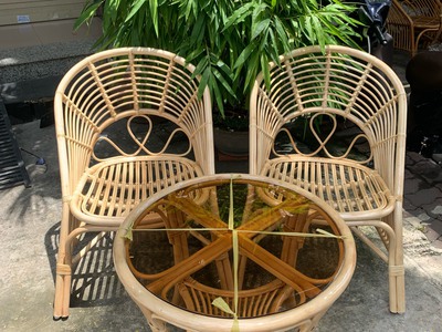 Bàn ghế uống trà mây tre đan 4