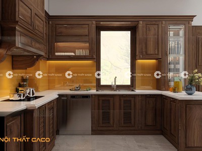 Tủ Bếp Gỗ Sồi Tự Nhiên Chữ U Bề Thế, Đủ Tiện Nghi 2
