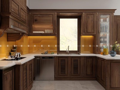 Tủ Bếp Gỗ Sồi Tự Nhiên Chữ U Bề Thế, Đủ Tiện Nghi 1