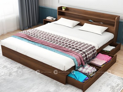 Giường Ngủ Gỗ Công Nghiệp Màu Nâu Vân Gỗ Sang Trọng 1