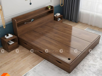 Giường Ngủ Gỗ Công Nghiệp Màu Nâu Vân Gỗ Sang Trọng 0