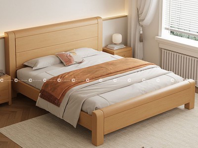 Giường Ngủ Gỗ Sồi Tự Nhiên Thiết Kế Chân Cao Bền Bỉ, Đẳng Cấp 2