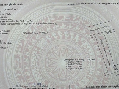 Bán nhà phố mặt tiền trung tâm chợ xã tân trụ giá chỉ 4 tỷ 4