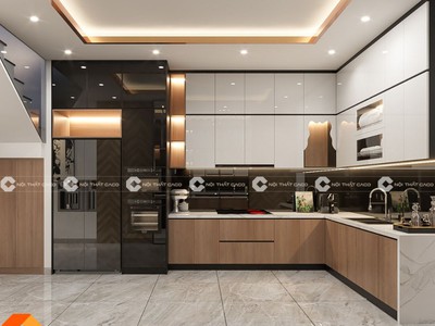 Tủ bếp Acrylic Gỗ Công Nghiệp Chữ L Cao Cấp, Tiện Nghi 0