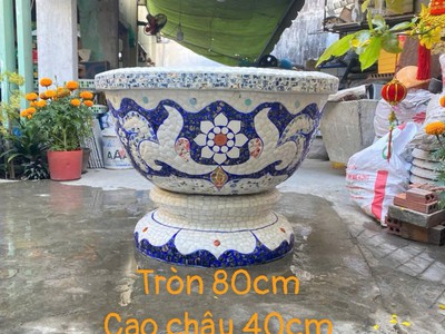 Chậu hoa   chậu cảnh   chậu hoa khảm miễng chén dĩa, ghép sành sứ   chậu to 12
