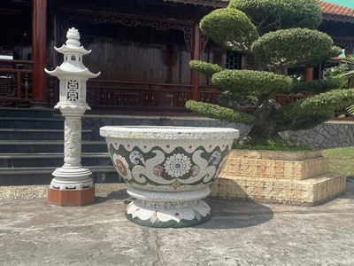 Chậu hoa   chậu cảnh   chậu hoa khảm miễng chén dĩa, ghép sành sứ   chậu to 15