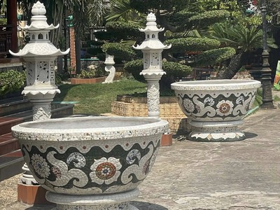 Chậu hoa   chậu cảnh   chậu hoa khảm miễng chén dĩa, ghép sành sứ   chậu to 16