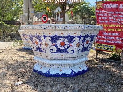 Chậu hoa   chậu cảnh   chậu hoa khảm miễng chén dĩa, ghép sành sứ   chậu to 17