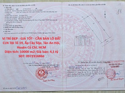 Vị trí đẹp - giá tốt - cần bán lô đất cln tại tổ 19, ấp cây sộp, tân an hội, huyện củ chi, hcm 0