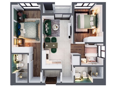 Giá cực tốt - Căn hộ 2,5 phòng ngủ, lô góc dự án Sentosa Sky Park - chỉ 2,66 tỷ 0