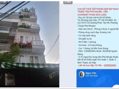 Cho nữ thuê gấp phòng mới đẹp ngay trung tâm Phú Nhuận, gần CoopMart Phan Xích Long, TP.HCM 0