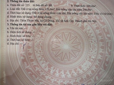 Chính chủ bán đất đầu ngõ thiên mã, cổ đông, sơn tây 360m , mt 12m,giá 19,5tr/m2 1