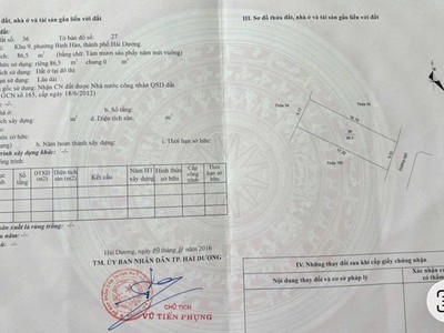 Bán lô đất mặt ngõ 15 phố Cựu Khê, ph Bình Hàn, TP HD, 86.5m2, mt 5.02m, đường oto 2