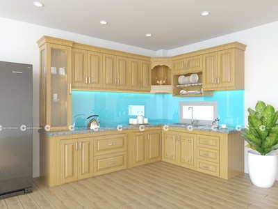 Tủ Bếp Gỗ Sồi Tự Nhiên Thiết Kế Chữ L Sang Trọng, Độ Bền Cao 1