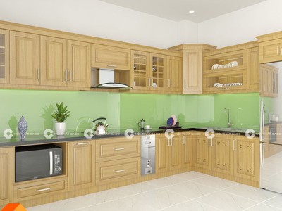 Tủ Bếp Gỗ Sồi Tự Nhiên Thiết Kế Chữ L Sang Trọng, Độ Bền Cao 0