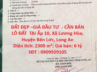 Đất đẹp  giá đầu tư  - cần bán lô đất  tại ấp 10, xã lương hòa, huyện bến lức, long an 0