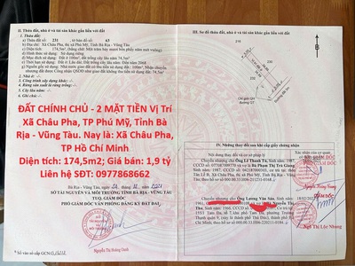 Đất chính chủ - 2 mặt tiền vị trí xã châu pha, tp phú mỹ, tỉnh bà rịa - vũng tàu 0