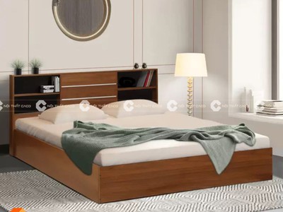 Giường Ngủ Gỗ Công Nghiệp Có Kệ Màu Nâu Vân Gỗ Sang Trọng 0