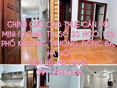 Chính chủ cho thuê căn hộ mini  ccmn , tại số 23 ngõ 192 phố khương thượng  trung tâm quận đống đa 2