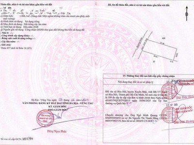 Siêu phẩm đất mặt tiền đường nhựa xã hòa hội, bà rịa vũng tàu, 1066 m2, giá đầu tư 3