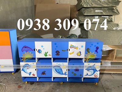 Tủ đựng cặp dép mầm non MDF, kệ đựng cặp mầm non 1