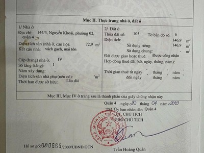 Chính chủ bán nhà hxh nguyễn khoái, quận 4, diện tích 147m2, tương lai ra mặt tiền, giá 23 tỷ có 3
