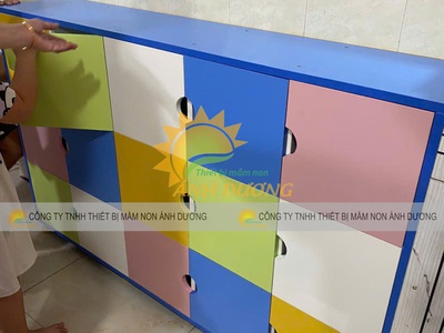 Tủ đựng cặp dép mầm non MDF, kệ đựng cặp mầm non 2