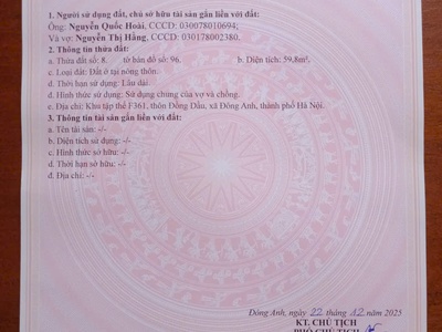 Bán đất chính chủ 60m khu tập thể f361, dục tú, đông anh 4