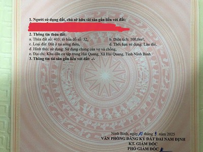 Bán 2 lô đất 100m2/ lô mặt tiền 5m thuộc khu dân cư tập trung hải quang xã hải quang ninh 2