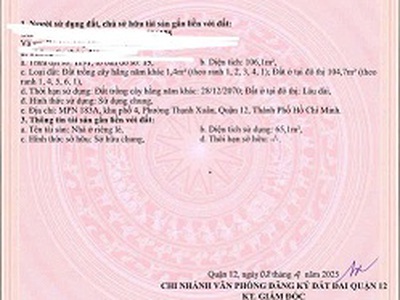 Bán nhà mpn 183a   khu phố 4, phường thạnh xuân, quận 12, tp.hcm 0