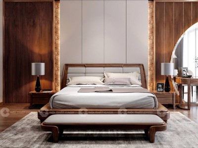 Giường Ngủ Gỗ Tự Nhiên Thiết Kế Chân Cao, Bọc Đầu Nệm 1