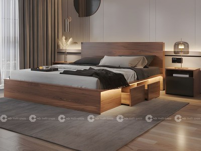 Giường Ngủ Gỗ Công Nghiệp Màu Nâu Vân Gỗ Đẳng Cấp 2