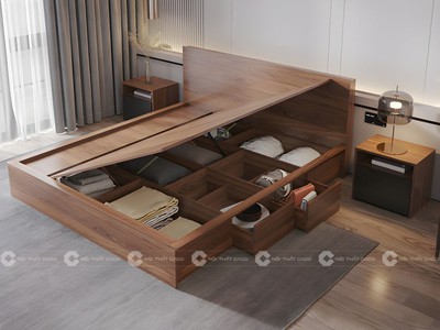 Giường Ngủ Gỗ Công Nghiệp Màu Nâu Vân Gỗ Đẳng Cấp 0