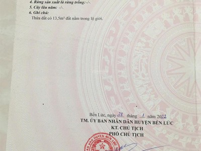 Đất đẹp chính chủ  full thổ cư  - bến lức - diện tích 9x25 224.6m2 - mặt tiền bê tông 5m 4