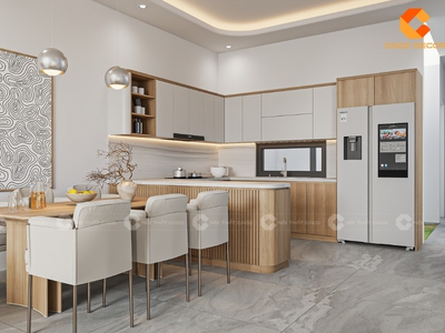 Tủ Bếp Gỗ Công Nghiệp MDF Phủ Melamine Chữ U Hiện Đại 2