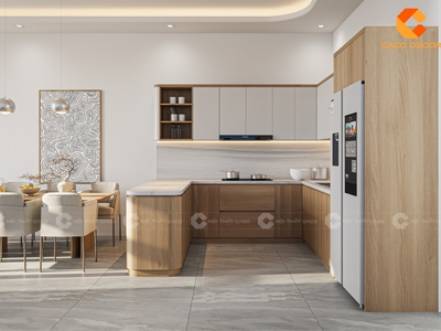 Tủ Bếp Gỗ Công Nghiệp MDF Phủ Melamine Chữ U Hiện Đại 1