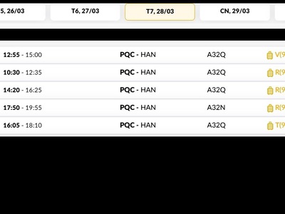 Vé Máy Bay Phú Quốc  PQC  - Hà Nội  HAN  Thứ năm 26/03/2026 1